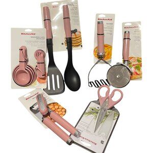 KitchenAid Pink 15- Piece Kitchen Tool Set: Measuring Cups & Spoons Slotted‎ New